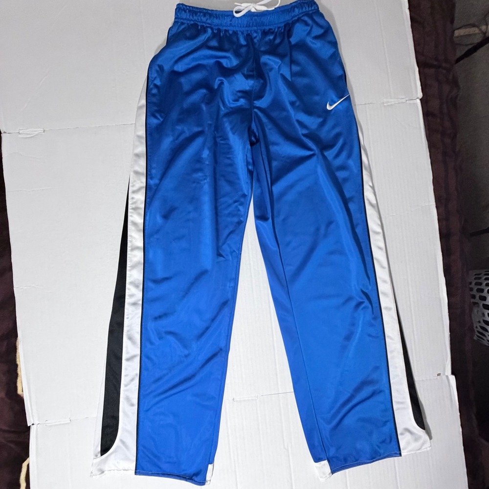 Nike Mens Blue Track Pants XL White Black Side Stripe Athletic Training Joggers